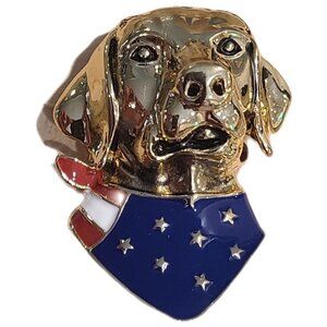 Pet Friends Gold Tone Dog American Flag Bandana Pin Retriever Lab Labrador